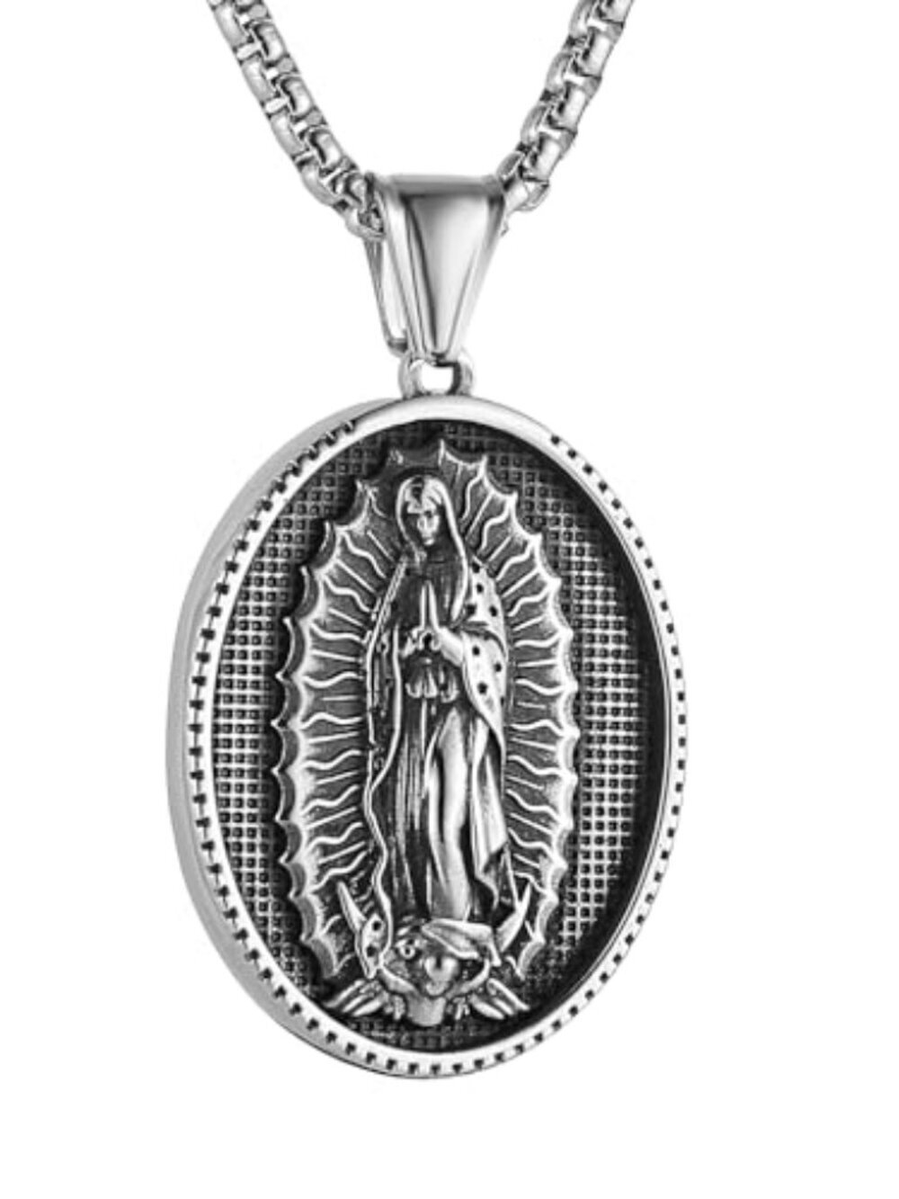 BRAND NEW Stainless Steel Guadalupe Virgin Mary Pendant Necklace 22+2Inch Chain